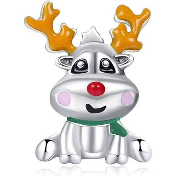 NEW Rudolf Reindeer Dangle Charm Pendant 925 Sterling Silver - Picture 1 of 5